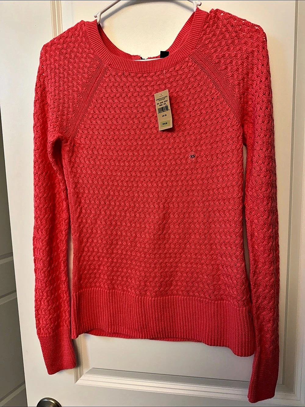 American Eagle Textured Knit Half-Zip Sweater in Bright Pink Size XS NWT
